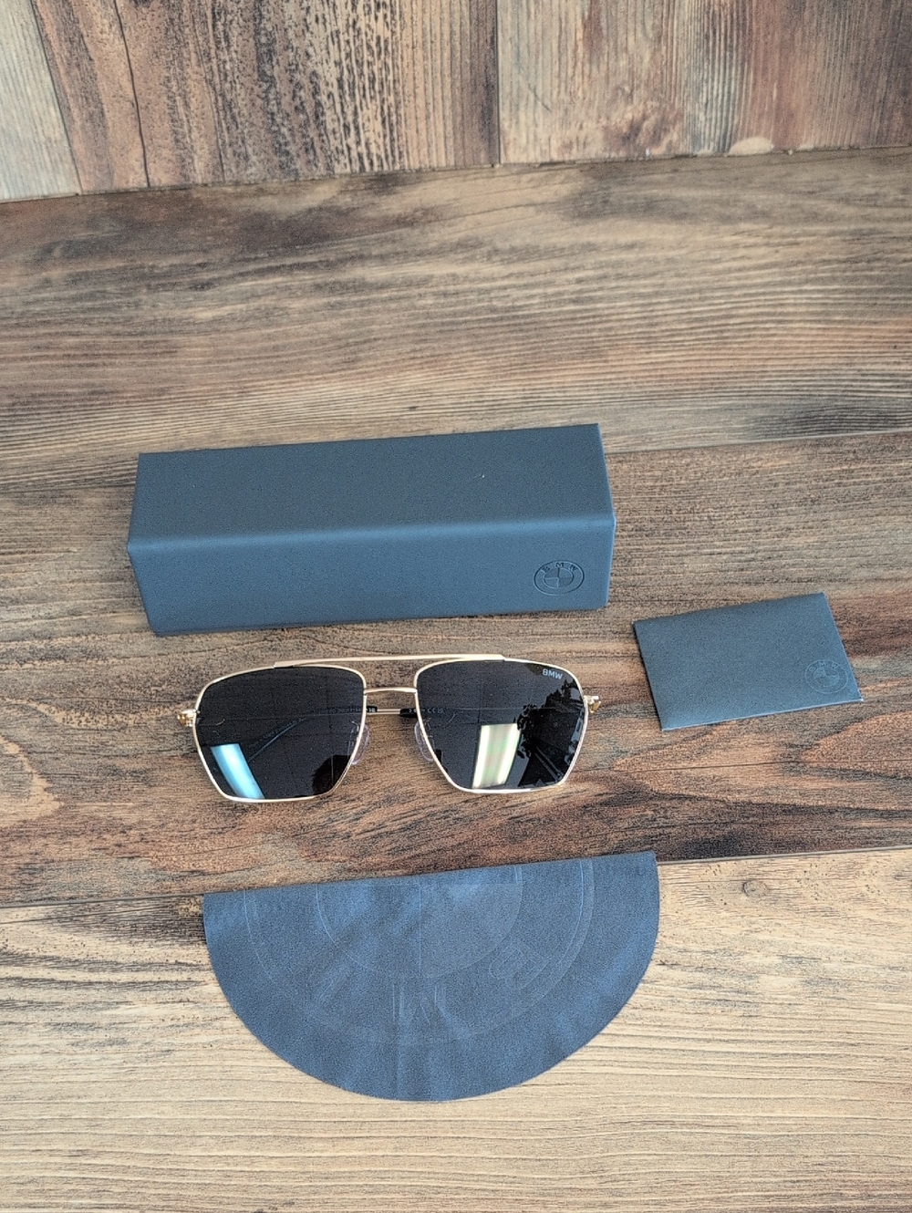 BMW BW0044-H Gold Frame Black Lens Aviator Polarized Sunglasses with Case M460